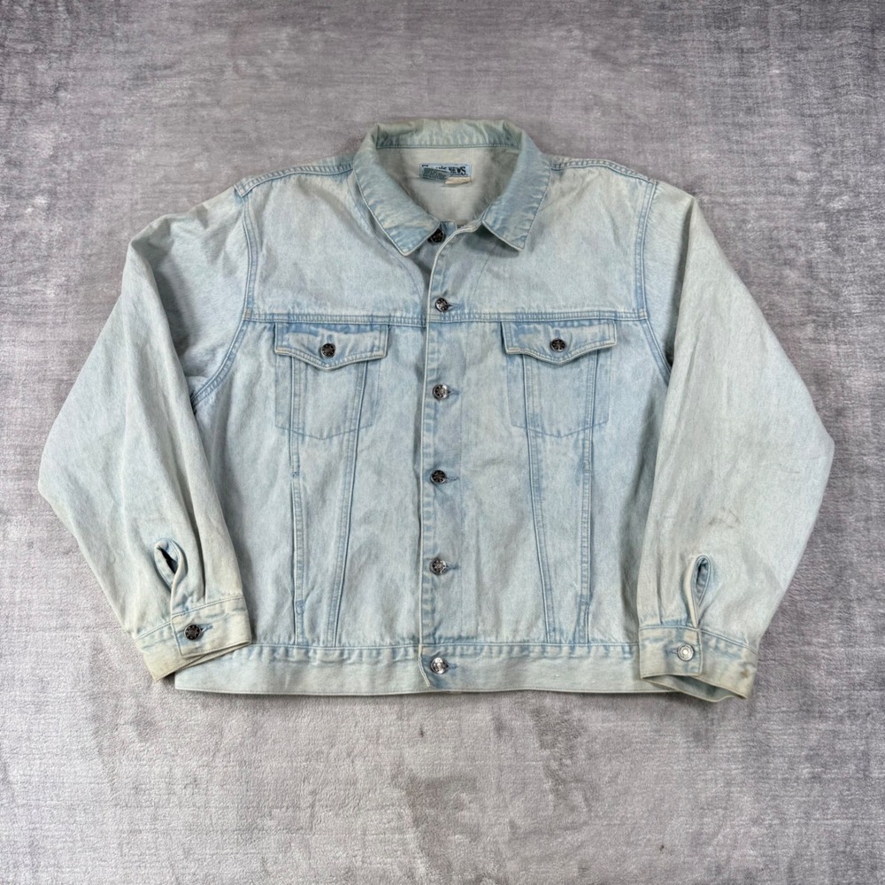Vintage Denim Jacket Women Large Blue Airbrushed Deer Nature Animals Trucker Art